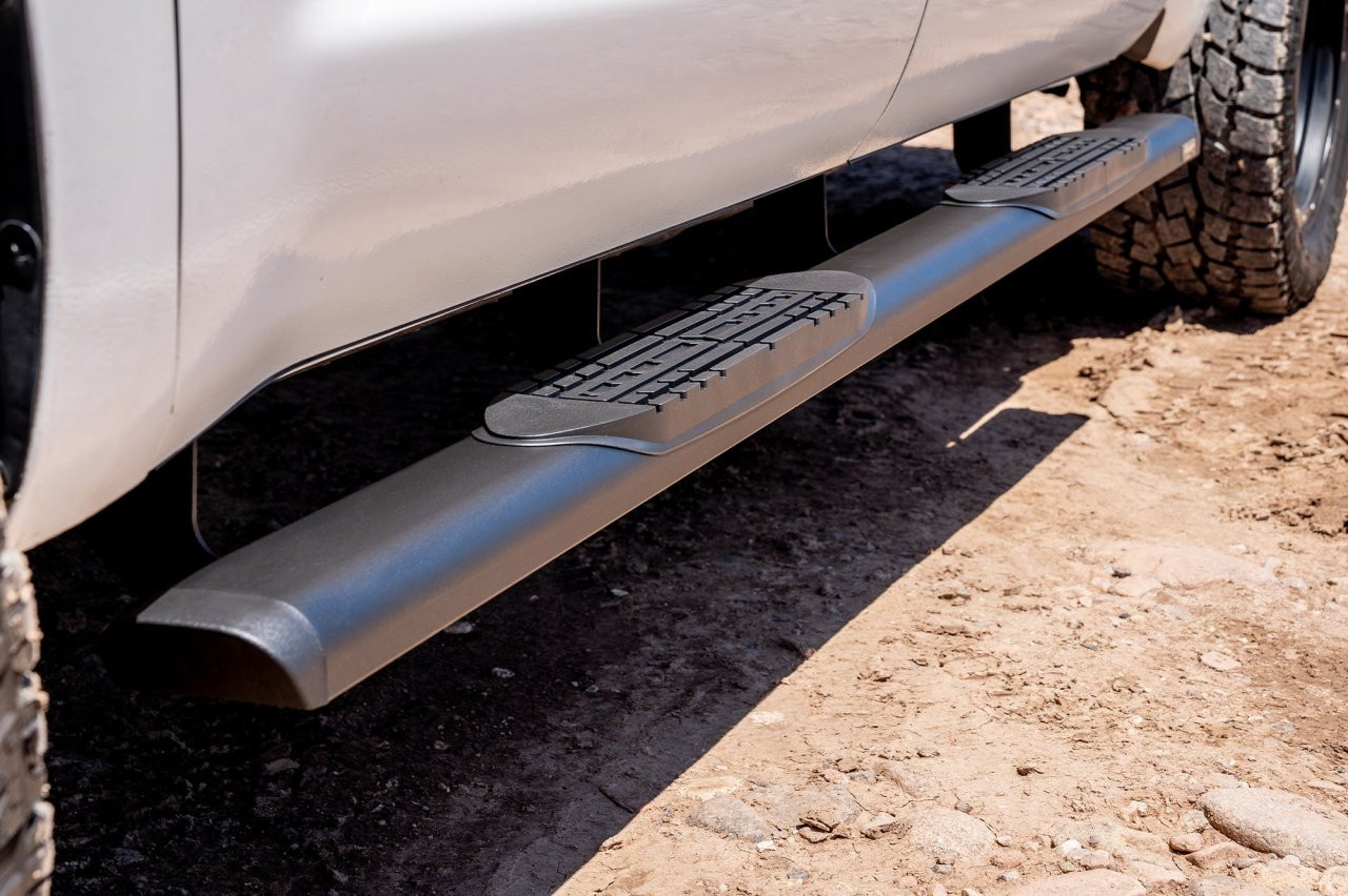 Raptor Series Oval Running Boards Black Textured Aluminum - Part# 2004-0143BT — side view