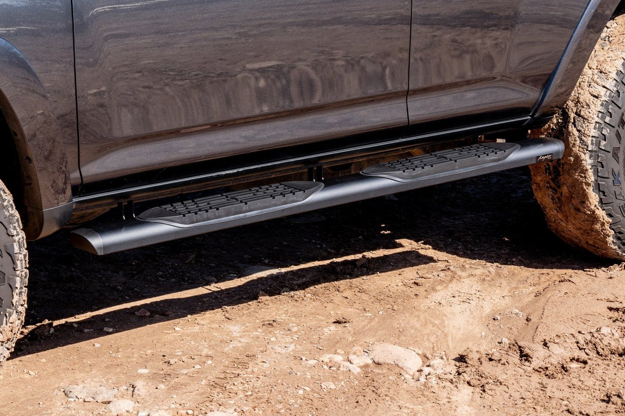Raptor Series Oval Running Boards Black Textured Aluminum - Part# 2004-0144BT — side view