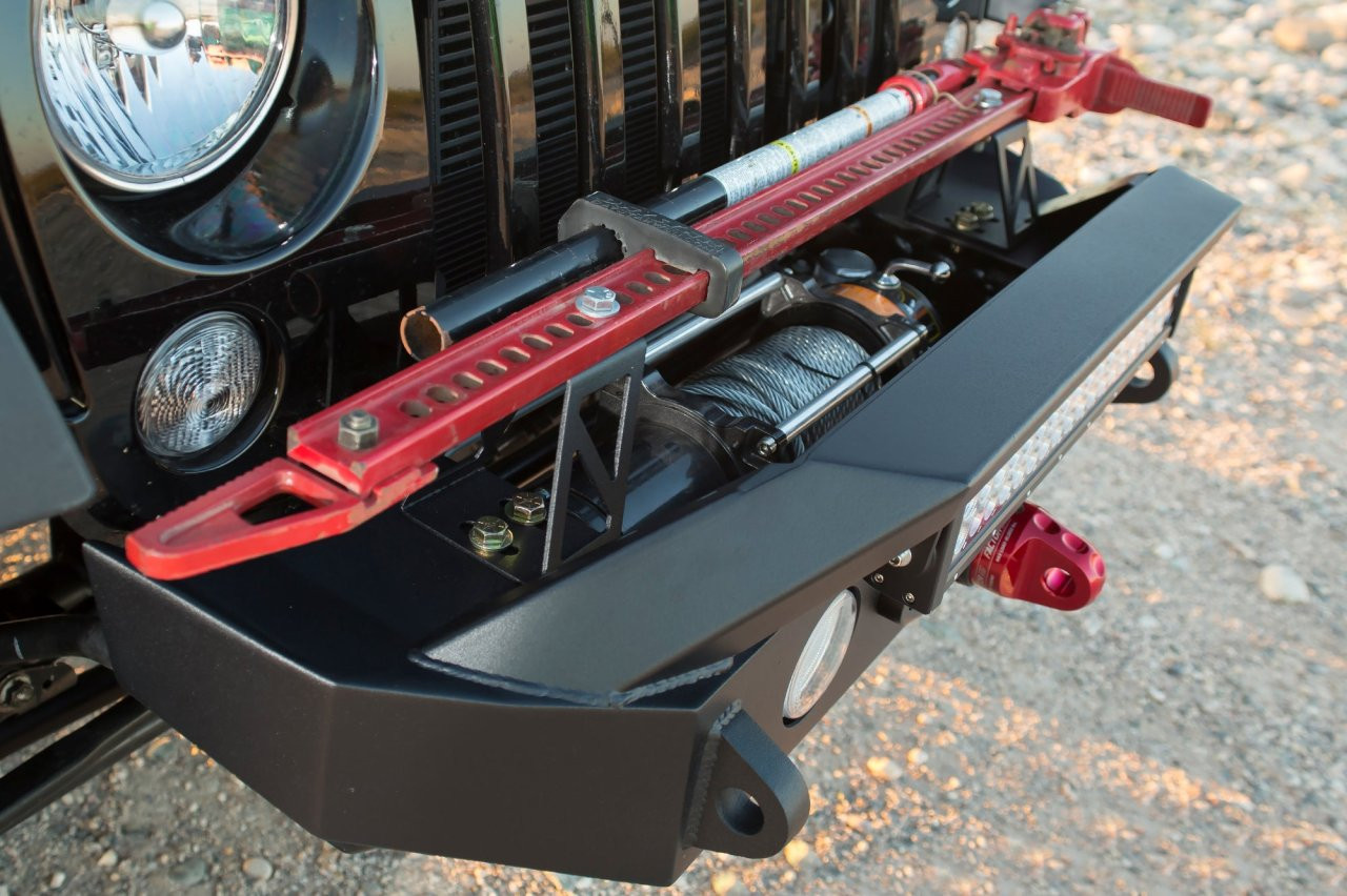 Magnum Front Stubby Winch Ready Bumpers Black Textured Alloy Steel — side view