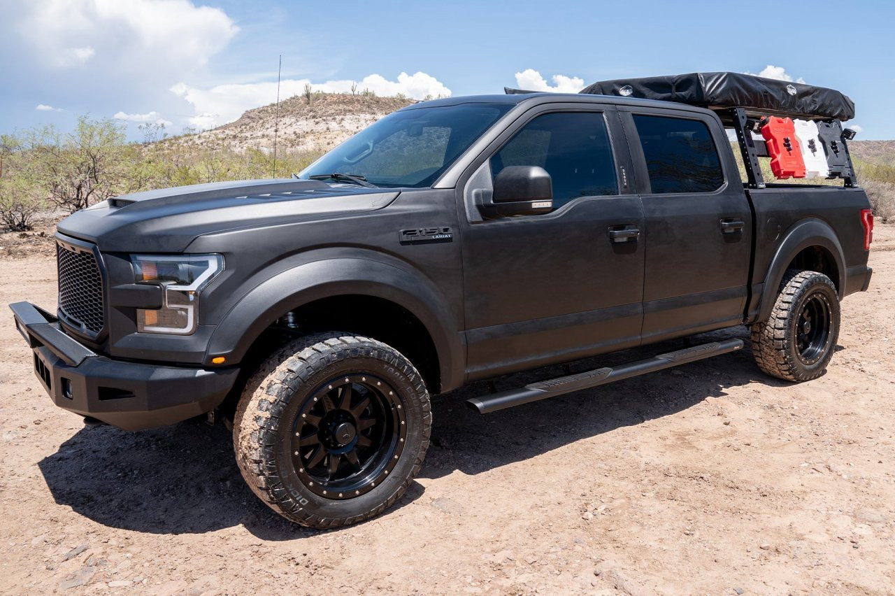 Raptor Series Oval Running Boards Black Textured Aluminum - Part# 2004-0367BT — side view