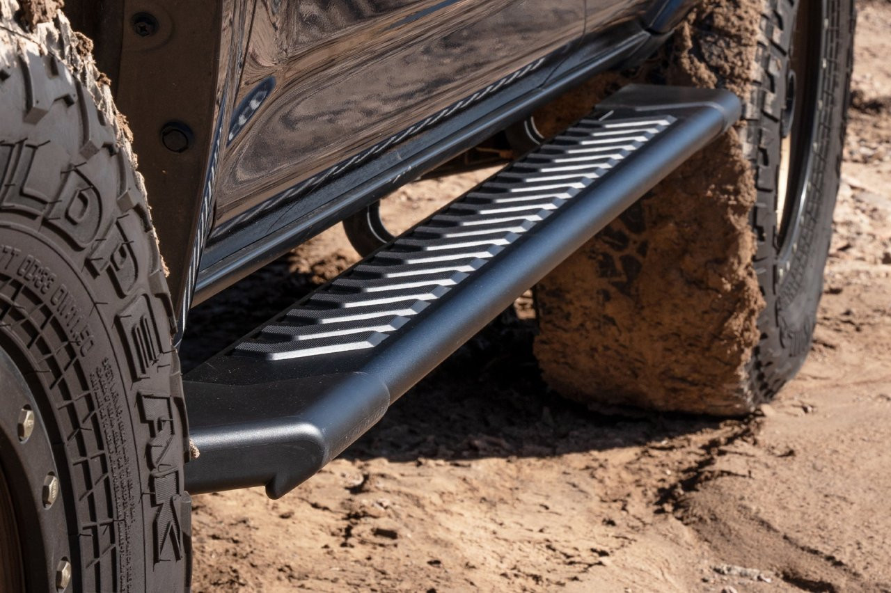 Raptor Series 5" OEM Style Full Tread Running Boards Black Textured 2204-0144BT — side view