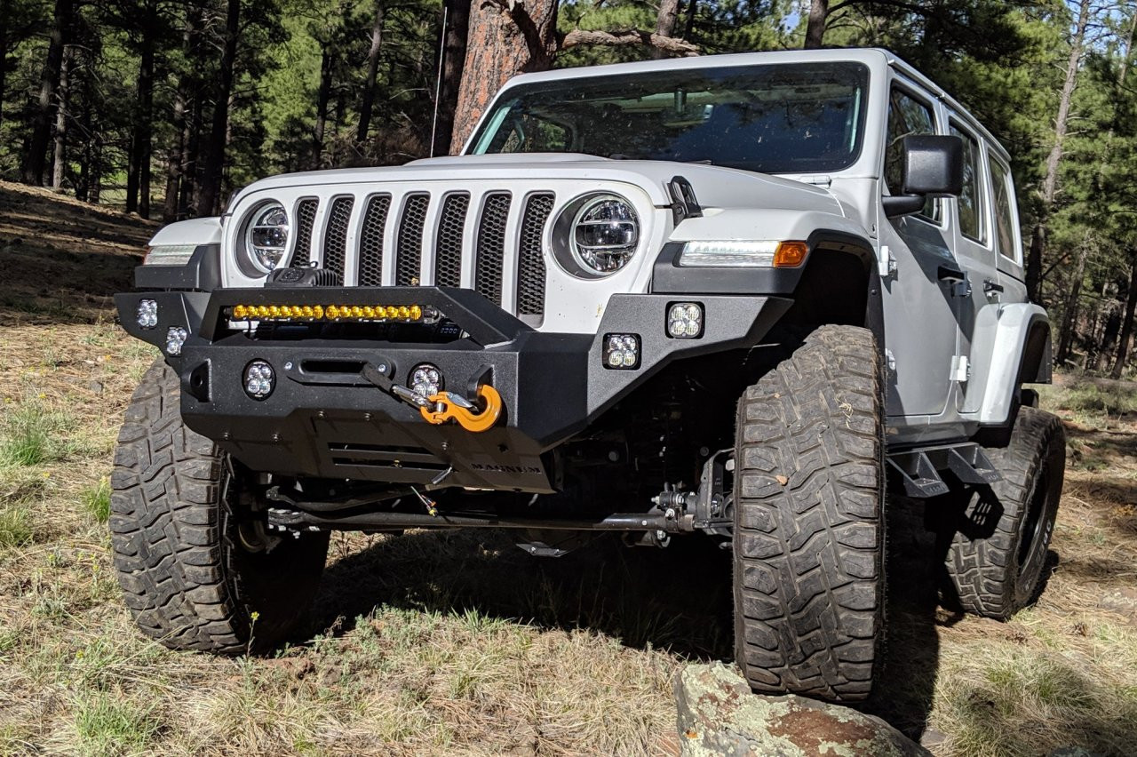 Magnum Front Full Width Winch Ready Bumpers Black Textured Alloy Steel — side view