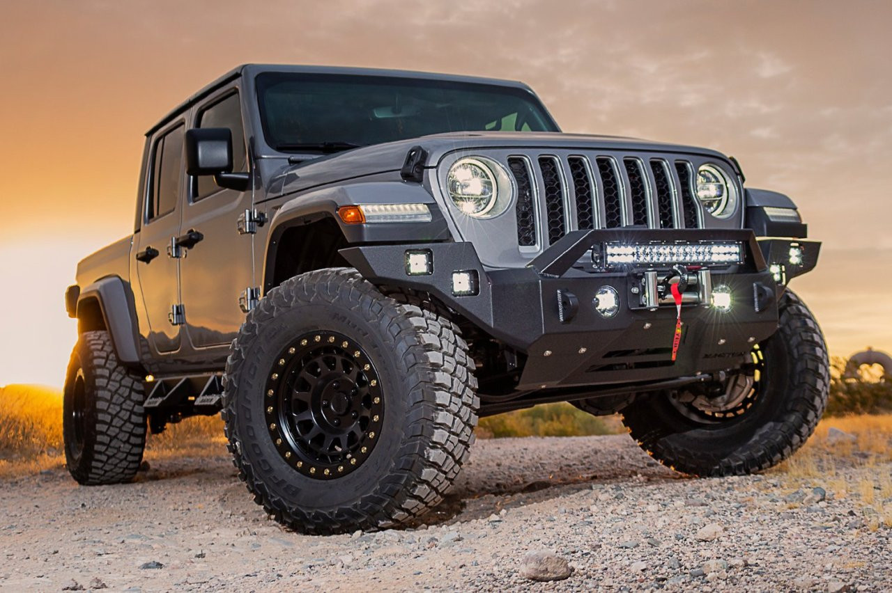 Magnum Front Full Width Winch Ready Bumpers Black Textured Alloy Steel — side view