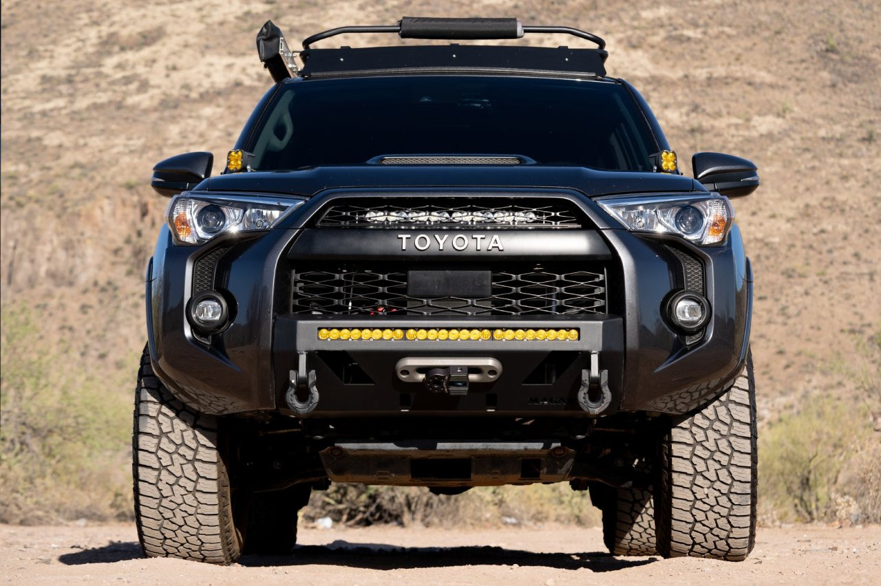 Magnum Front Stubby Winch Ready Bumpers Black Textured Alloy Steel (FBM75TYN-RT) — side view