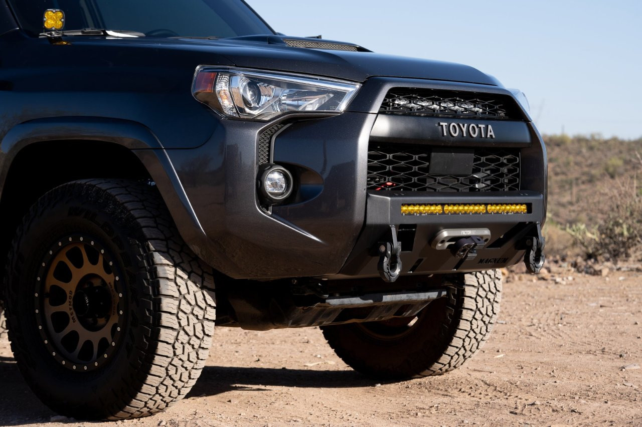 Magnum Front Stubby Winch Ready Bumpers Black Textured Alloy Steel (FBM75TYN-RT) — side view