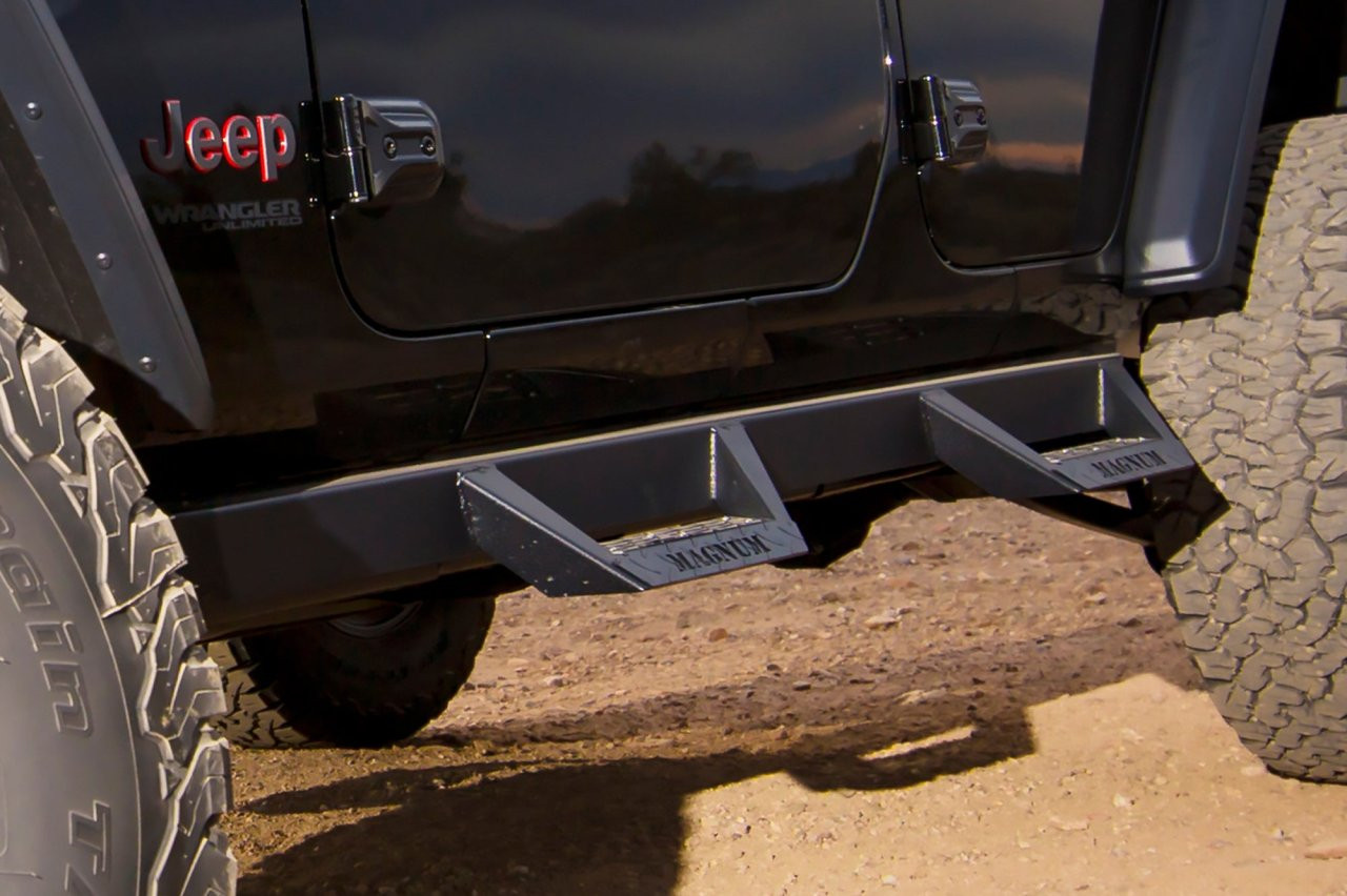 Magnum RT Drop Steps Black Textured Alloy Steel - Part# RTS74JP — side view