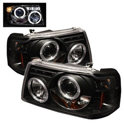 1PC Projector Headlights - LED Halo - Black — primary image