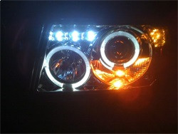 1PC Projector Headlights - LED Halo - Black — angled view