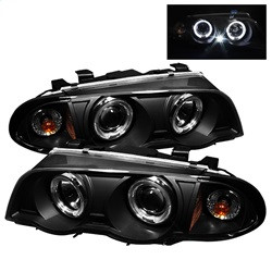 1PC Projector Headlights - LED Halo w/ Amber Reflector - Black — primary image