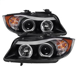 Projector Headlights - LED Halo - Amber Reflector - Eyebrow Bulb - Black — primary image
