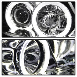 Projector Headlights - LED Halo - Amber Reflector - Eyebrow Bulb - Smoke — angled view