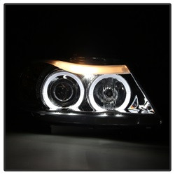 Projector Headlights - LED Halo - Amber Reflector - Eyebrow Bulb - Smoke — angled view