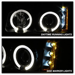 Projector Headlights - LED Halo - Amber Reflector - Black — angled view