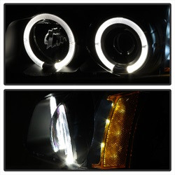 Projector Headlights - LED Halo - Amber Reflector - Black — angled view