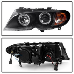 1PC Projector Headlights - LED Halo - Black (5042415) — angled view