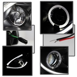 Projector Headlights - Light Tube DRL - LED Halo - Black — angled view