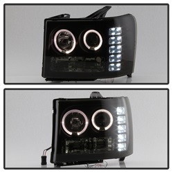 Projector Headlights - LED Halo - Black Smoke (5078506) — angled view