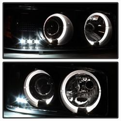 Projector Headlights - LED Halo - Black Smoke — angled view