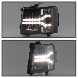 Projector Headlights - Version 2 - LED DRL - Black — angled view