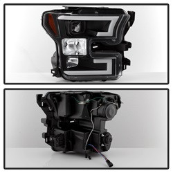 Projector Headlights - Light Bar DRL LED - Black — angled view