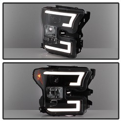 Projector Headlights - Light Bar DRL LED - Black — angled view