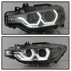 Projector Headlights - LED DRL - Smoke — angled view