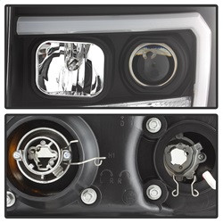 Projector Headlights - Version 2 - Light Bar DRL LED - Black — angled view