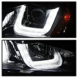 Projector Headlights - DRL LED - Black Stripe - Black — angled view