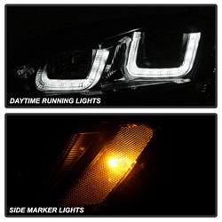 Projector Headlights - DRL LED - Black Stripe - Black — angled view