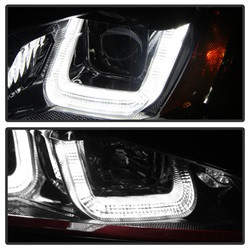 Projector Headlights - DRL LED - Red Stripe - Black — angled view