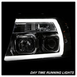 Light Bar Projector Headlights - Chrome — angled view