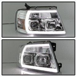 Light Bar Projector Headlights - Chrome — angled view