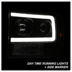 1PC Light Bar Projector Headlights - Black — angled view