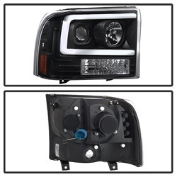 1PC Light Bar Projector Headlights - Black — angled view