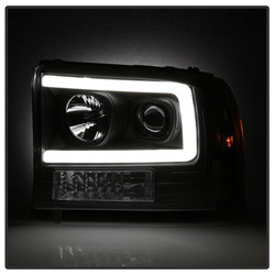 1PC Light Bar Projector Headlights - Black — angled view