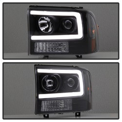 1PC Light Bar Projector Headlights - Black — angled view