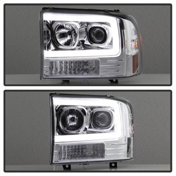 1PC Light Bar Projector Headlights - Chrome — angled view
