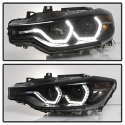 Projector Headlights - LED DRL - Black Smoke — angled view