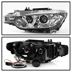 Projector Headlights - LED DRL - Chrome — angled view