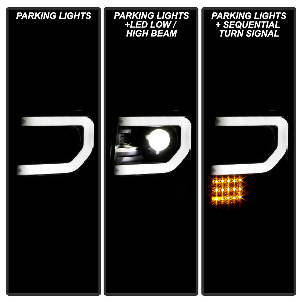 Light Bar Projector Headlights - Sequential Turn Signal - Black