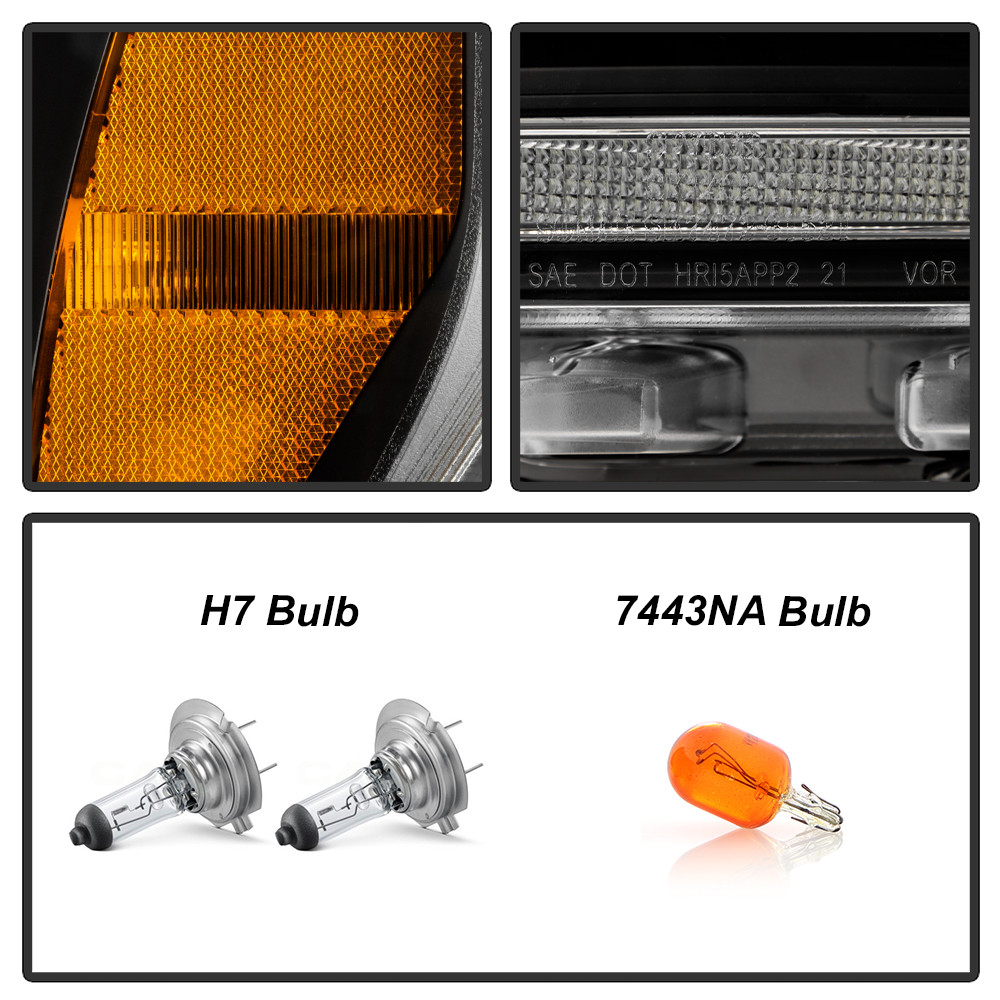 Projector Headlights - LED Crystal Light Bar Parking Lights - Black