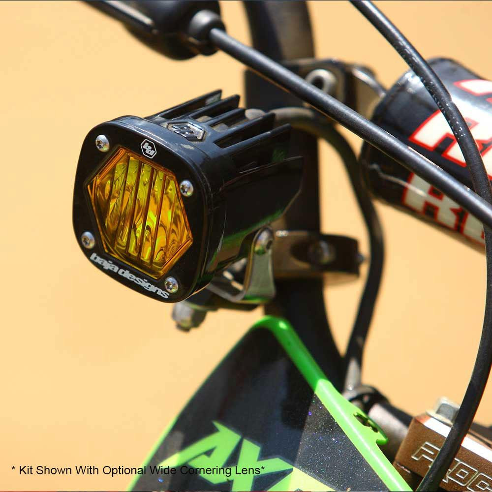Moto Electric Start Pit Bike S1 Auxiliary Light Kit (Wide Cornering; Baja Amber) — application image