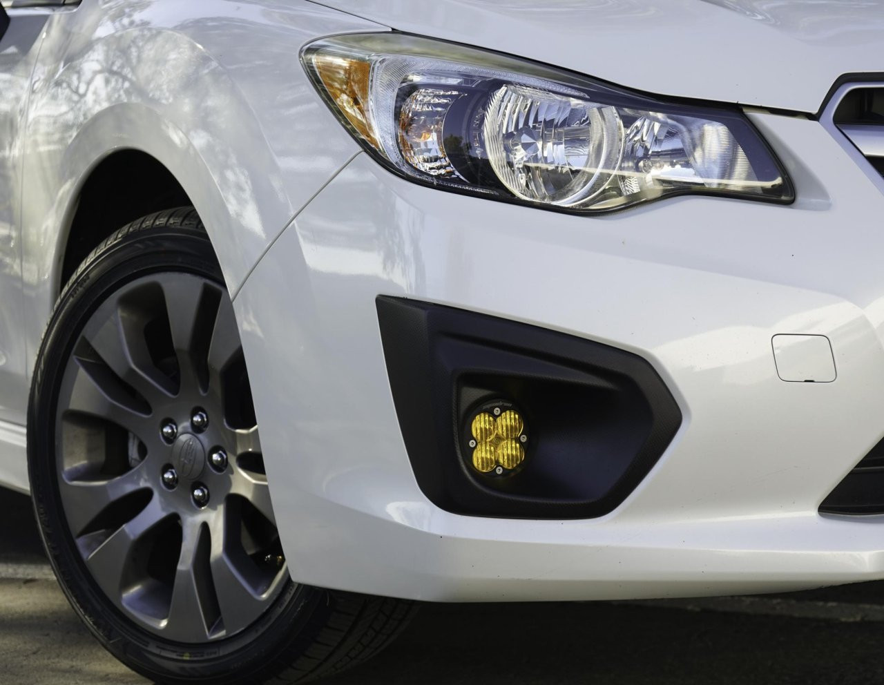 Squadron-R SAE Fog Pocket Kit - '14-17 Fiesta ST; '13-14 Focus ST; '13-16 Fusion; '15-17 Mustang; '15-16 Transit; '13-16 BRZ/Impreza; '13-19 Crosstrek; '14-18 Forrester, '10-12 Legacy/Outback; '15-19 WRX/STI (SAE Fog; Clear) — installed view