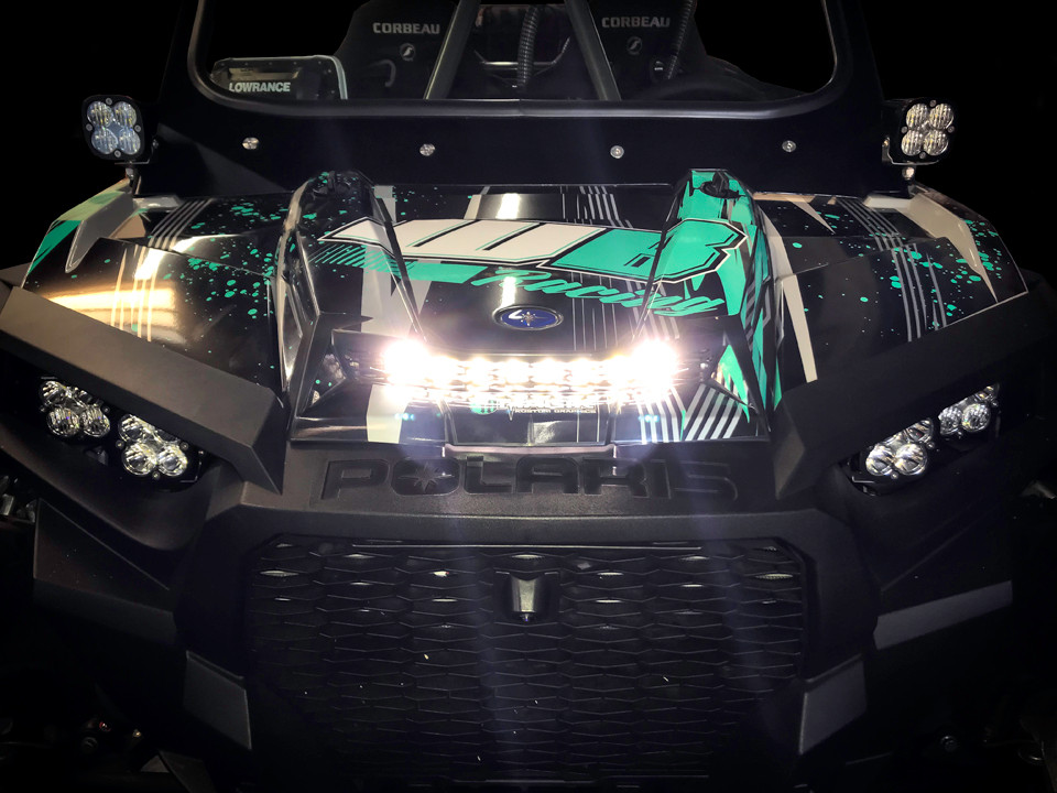 S8 10 Inch Hood Mount Kit - '16-18 RZR XP Turbo (Driving/Combo, Clear) — installed view