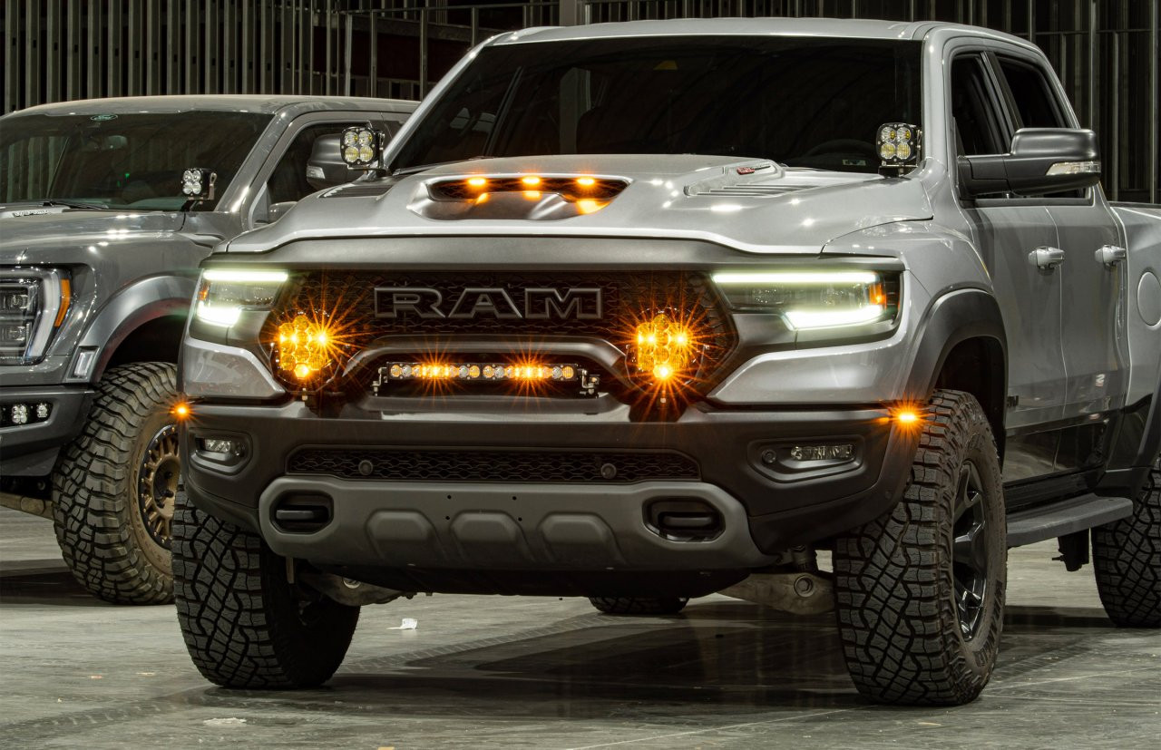 XL Pro A-Pillar Kit - '19-24 1500 Rebel; '21-24 1500 TRX (Driving/Combo; Clear) — installed view