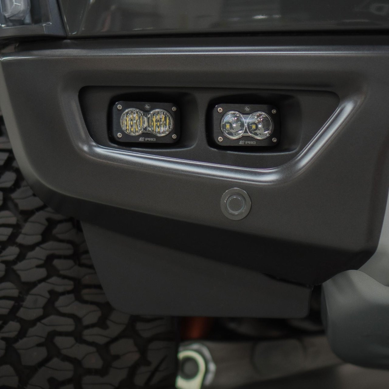 S2 Pro Dual Fog Pocket Kit - '21-26 F-150 Raptor, '24-26 F-150 Raptor 37/R (Multi-Pattern; Clear) — installed view