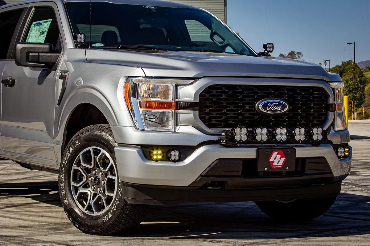 Squadron SAE/Sport Fog Pocket Kit - '21-23 F-150 w/ DRL (SAE Fog; Baja Amber; Toggle Wiring) — installed view