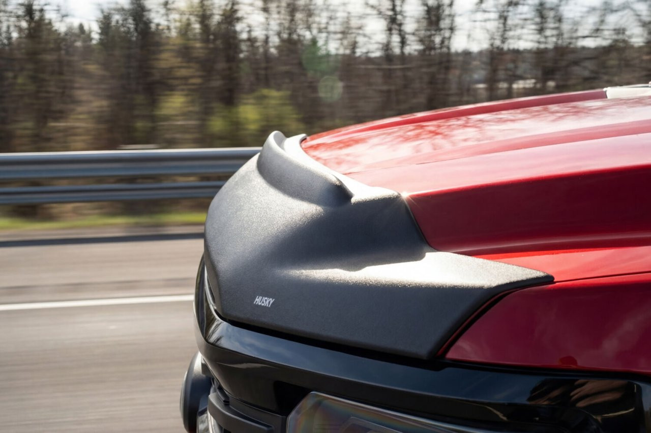 Husky Liners 2830196 Aeroskin II Low Profile Hood Protector Matte Black 2021-25 Ford F-150 Does Not Fit Raptor, Tremor models; 2024-2025 Ford F-150 Does Not Fit Platinum, King Ranch, Tremor Models — side view