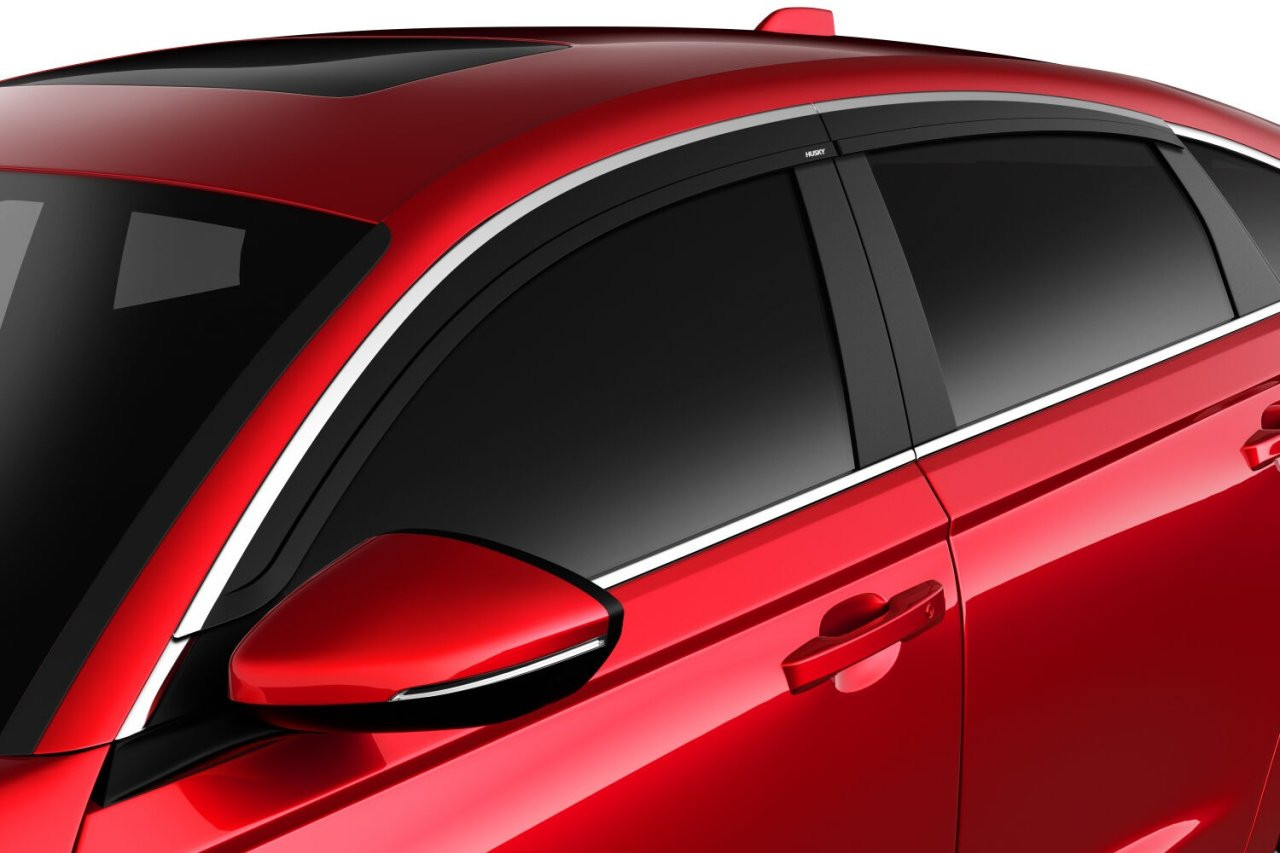 Low Profile Ventvisor Deflector; Smoke with Chrome Trim; Outside Mount; 4 pc. (2884067) — primary image