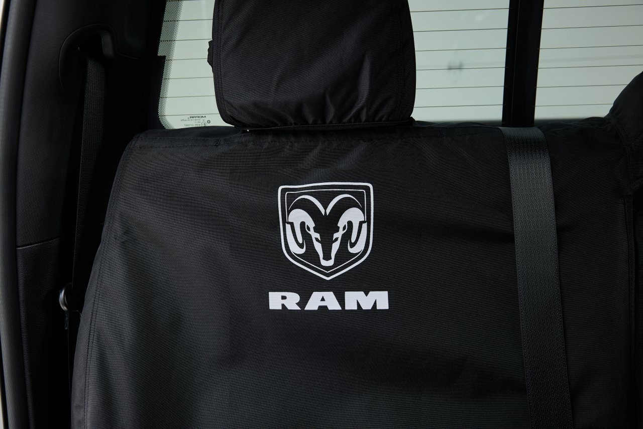 Covercraft Endura RAM Logo SeatSaver Custom Seat Covers - Black (SSR3484FR11WFBK) — front view